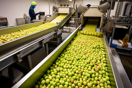 Apples Being Graded In Fruit Processing And Packaging Plant.Generative AIの素材