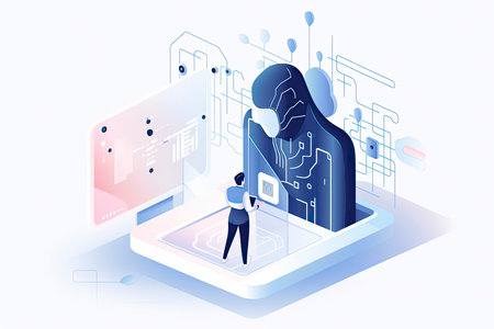 AI in social media abstract concept vector illustration. Social media marketing, AI content tracking algorithm, automated image recognition, machine learning, target advertising abstract metaphor.Generative AIの素材