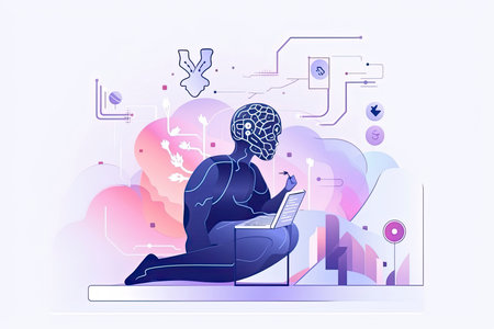 AI in social media abstract concept vector illustration. Social media marketing, AI content tracking algorithm, automated image recognition, machine learning, target advertising abstract metaphor.Generative AIの素材