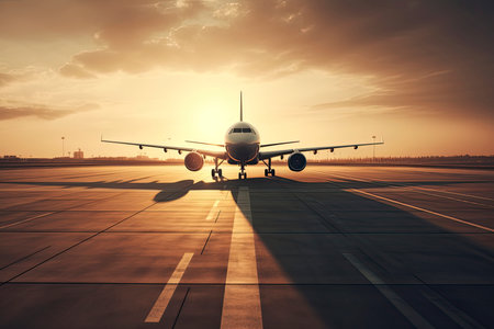 Huge two storeys commercial jetliner taking of runway. Modern and fastest mode of transportation.Generative AIの素材