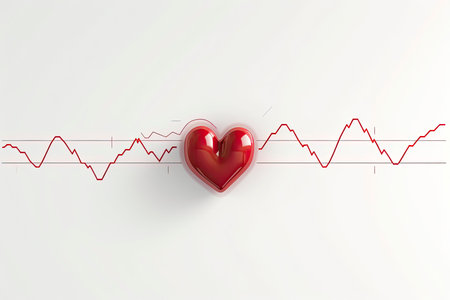 Red heart with white pulse line on white background. Heart pulse, heartbeat lone.Generative AIの素材