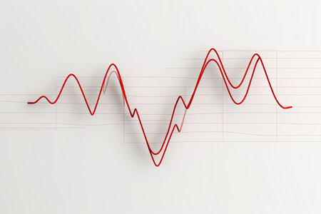 Red heart with white pulse line on white background. Heart pulse, heartbeat lone.Generative AIの素材