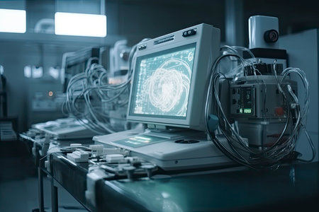 Modern equipment in operating room. Medical devices for neurosurgery.Generative AIの素材