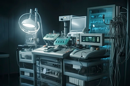 Modern equipment in operating room. Medical devices for neurosurgery.Generative AIの素材