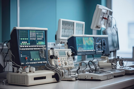 Modern equipment in operating room. Medical devices for neurosurgery.Generative AIの素材