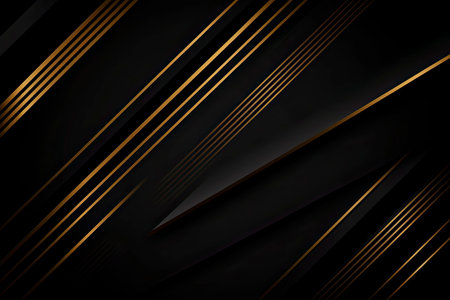 Abstract elegant gold lines diagonal scene on black background. Template premium award design.Generative AIの素材