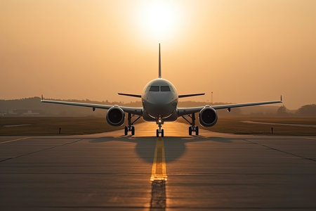 Huge two storeys commercial jetliner taking of runway. Modern and fastest mode of transportation.Generative AIの素材