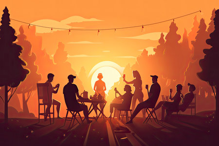 Concept of a moment of conviviality, with a group of friends gathered around a barbecue, to spend a moment of relaxation under the sun of a summer day.Generative AIの素材