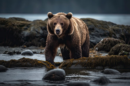Grizzly Bear of Shores of Alaska.Generative AIの素材