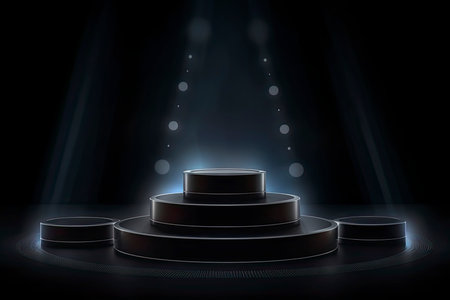 Podium with lighting. Scene with for award ceremony on dark background. Platform illuminated.Generative AIの素材