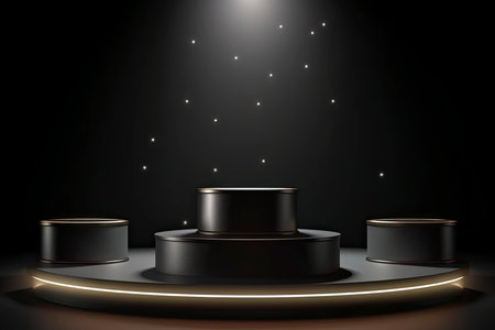 Podium with lighting. Scene with for award ceremony on dark background. Platform illuminated.Generative AIの素材
