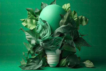 Green paper light bulb, Corporate social responsibility, responsible business.Generative AIの素材
