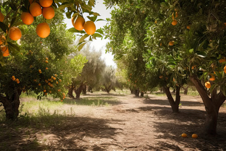 Orange trees with ripe fruits.Generative AIの素材