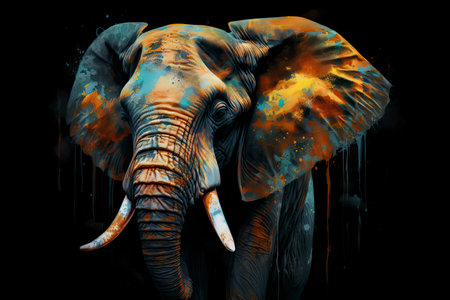 elephant head Fokus in camera ethnic painting with feathers.Generative AIの素材