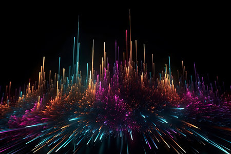 abstract dark background with colorful bright neon stars and glowing lines.Generative AIの素材