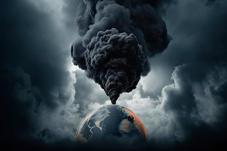 Earth with Air pollution crisis toxic sulfur smoke from coal power plant industrial carbon emit concept.Generative AIの素材