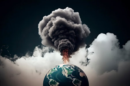 Earth with Air pollution crisis toxic sulfur smoke from coal power plant industrial carbon emit concept.Generative AIの素材