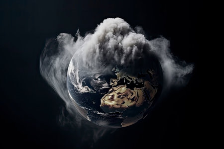 Earth with Air pollution crisis toxic sulfur smoke from coal power plant industrial carbon emit concept.Generative AIの素材