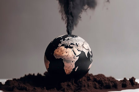Earth with Air pollution crisis toxic sulfur smoke from coal power plant industrial carbon emit concept.Generative AIの素材
