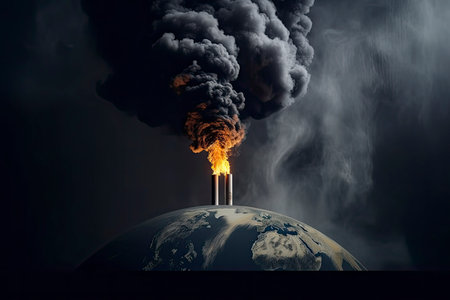 Earth with Air pollution crisis toxic sulfur smoke from coal power plant industrial carbon emit concept.Generative AIの素材