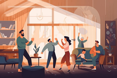 Family dancing together indoor playing videogame - healthy lifestyle.Generative AIの素材