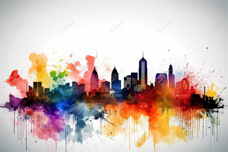 Spectacular urban skyline with colourful city.Generative AIの素材