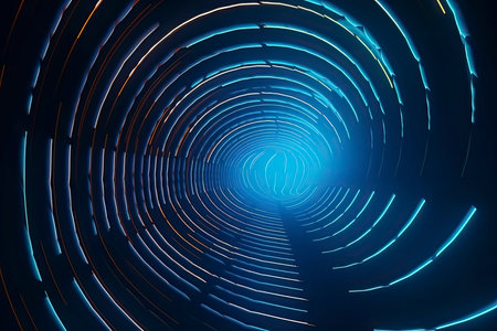 Abstract background, tunnel of glowing arcs. 3D render.Generative AIの素材