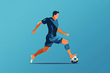 football soccer player man in action isolated blue background.Generative AIの素材
