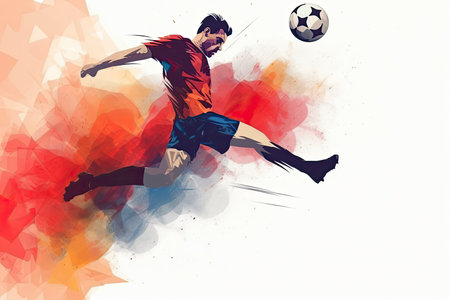Soccer Player Kicking Ball. Football Player In Action On Stadium.Generative AIの素材