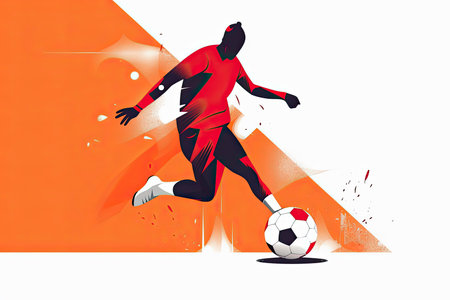 Soccer Player Kicking Ball. Football Player In Action On Stadium.Generative AIの素材