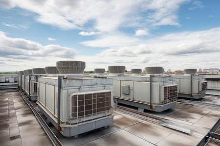 Air conditioning (HVAC) on the roof of an industrial building.Generative AIの素材