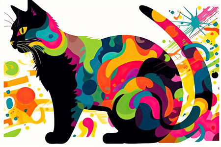 colorful funny cat on pop art style isolated black backround.Generative AIの素材