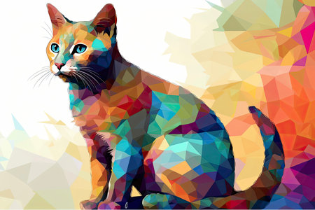 colorful funny cat on pop art style isolated black backround.Generative AIの素材