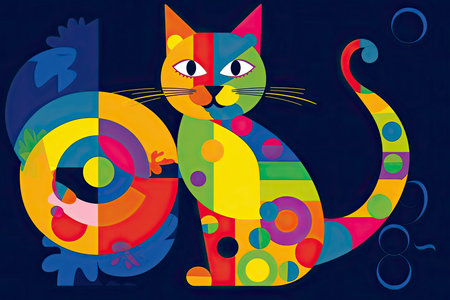 colorful funny cat on pop art style isolated black backround.Generative AIの素材