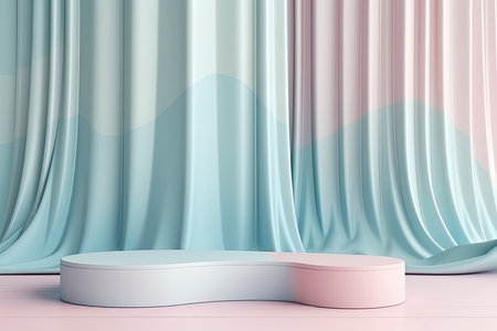 3d render abstract platform podium on water and waving curtains. Realistic.Generate Aiの素材