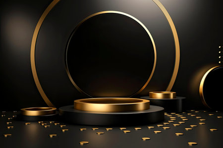 Abstract gold and black circle podium background.Generate Aiの素材