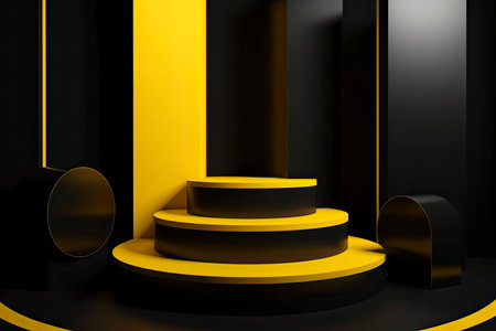 Black and yellow podium background.Generate Aiの素材