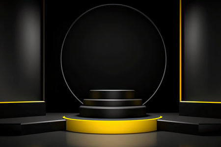 Black and yellow podium background.Generate Aiの素材