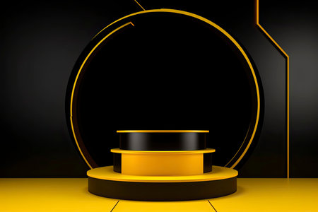 Black and yellow podium background.Generate Aiの素材