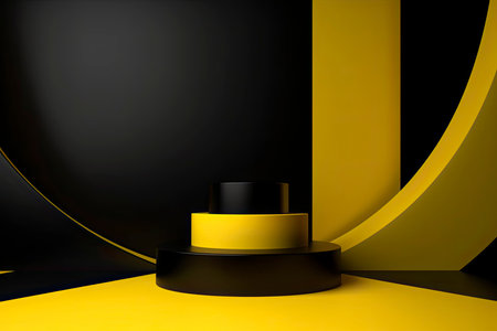 Black and yellow podium background.Generate Aiの素材