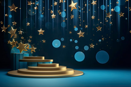 Blue and gold lights stage with stars.Generate Aiの素材