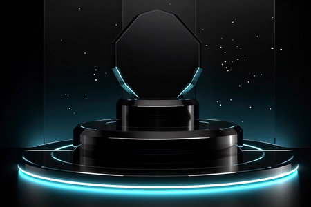 Futuristic dark podium with light and reflection background.Generate Aiの素材