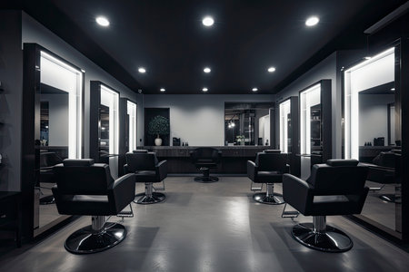 Luxury Hairdressing And Beauty Salon Interior With Chairs, Mirrors And Spotlights.Generate Aiの素材