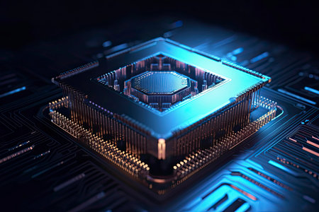 Futuristic CPU. Quantum processor in the global computer network.Generate Aiの素材