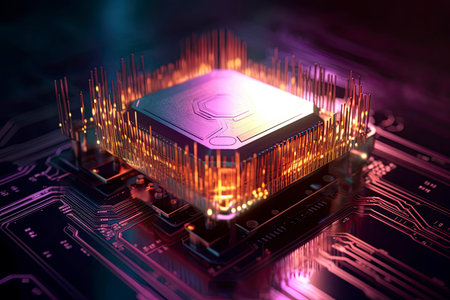 Futuristic CPU. Quantum processor in the global computer network.Generate Aiの素材