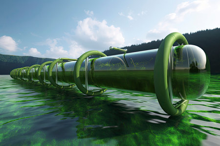 Tubular Algae Bioreactors Fixing CO2 To Produce Biofuel.Generate Aiの素材