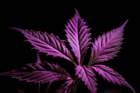 Cannabis leaves. Cannabis marijuana foliage with a purple pink tint on a black background.Generate Aiの素材