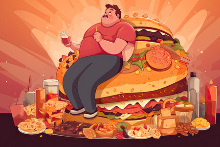 Eating junk food nutrition and dietary health problem concept.Generate Aiの素材