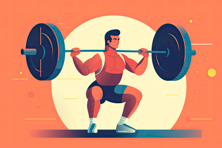 Fitness boy squat barbell arms gym. Slim, fit male athlete weightlifter training.Generate Aiの素材
