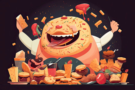 Eating junk food nutrition and dietary health problem concept.Generate Aiの素材